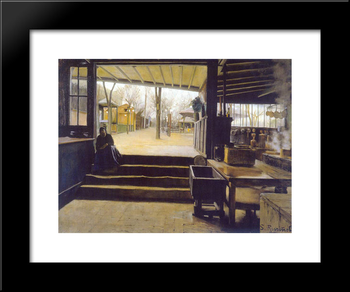 The Kitchens, Moulin De La Galette 20x24 Black Modern Wood Framed Art Print Poster by Rusinol, Santiago