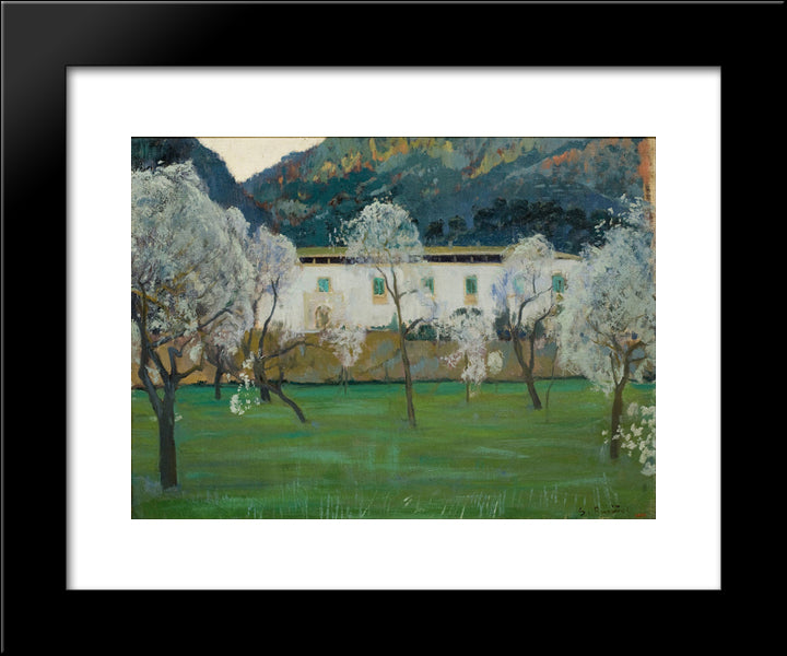 White Farmhouse (Bunyola, Majorca) 20x24 Black Modern Wood Framed Art Print Poster by Rusinol, Santiago