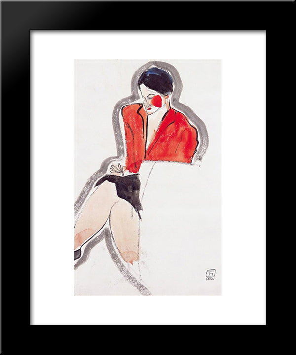 A Female Painter 20x24 Black Modern Wood Framed Art Print Poster by Sanyu