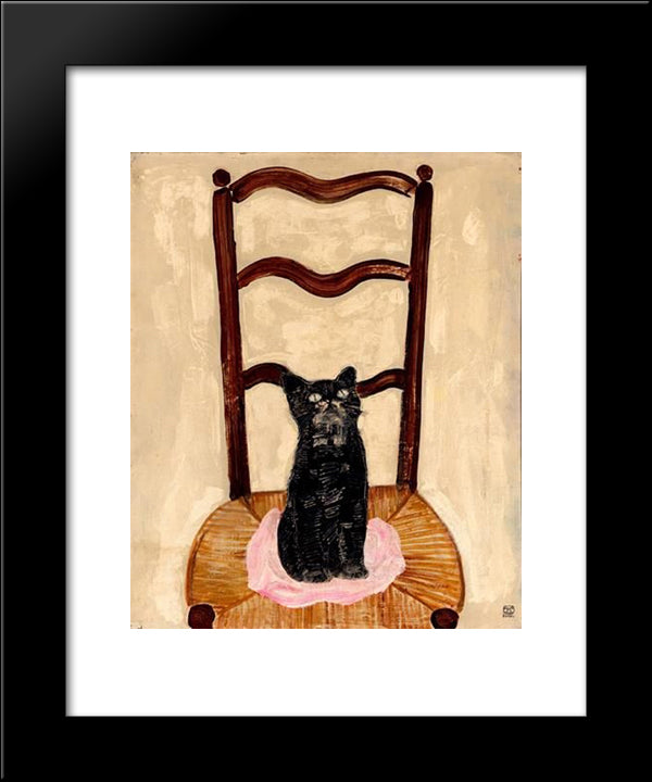 Cat On A Chair 20x24 Black Modern Wood Framed Art Print Poster by Sanyu