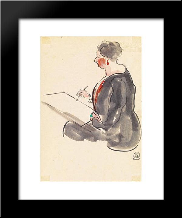 Female Painter Wearing A Beryl Ring 20x24 Black Modern Wood Framed Art Print Poster by Sanyu