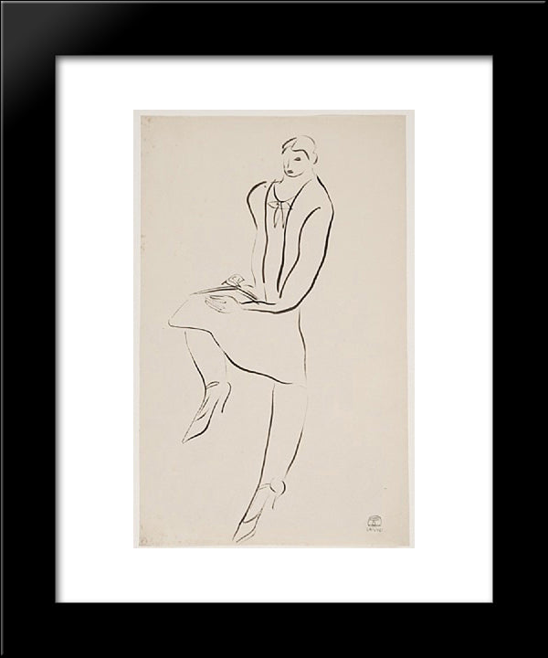 Femme Lisant Genou Droit 20x24 Black Modern Wood Framed Art Print Poster by Sanyu