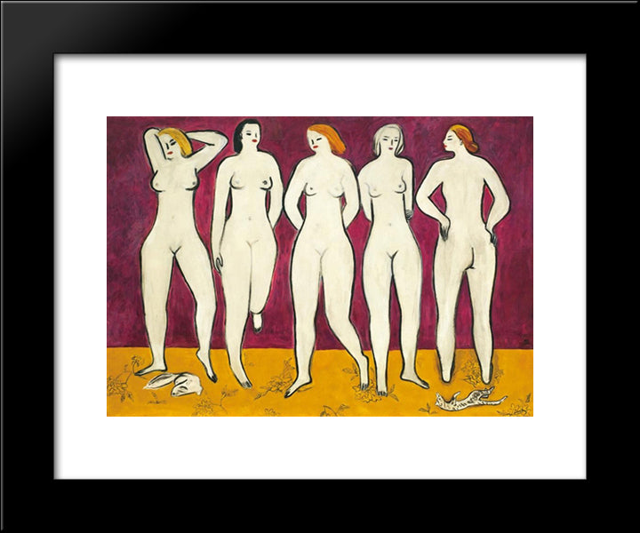 Five Nudes 20x24 Black Modern Wood Framed Art Print Poster by Sanyu