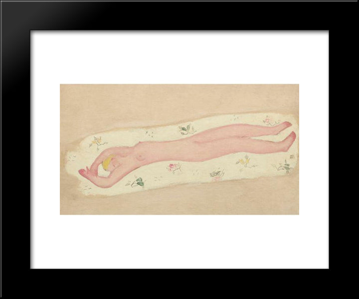 Pink Nude On Floral Sheet 20x24 Black Modern Wood Framed Art Print Poster by Sanyu