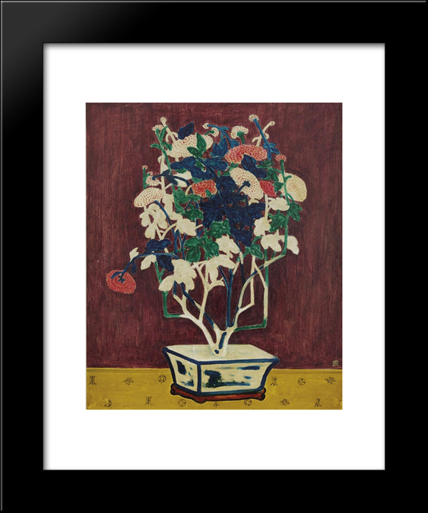 Potted Chrysanthemums 20x24 Black Modern Wood Framed Art Print Poster by Sanyu