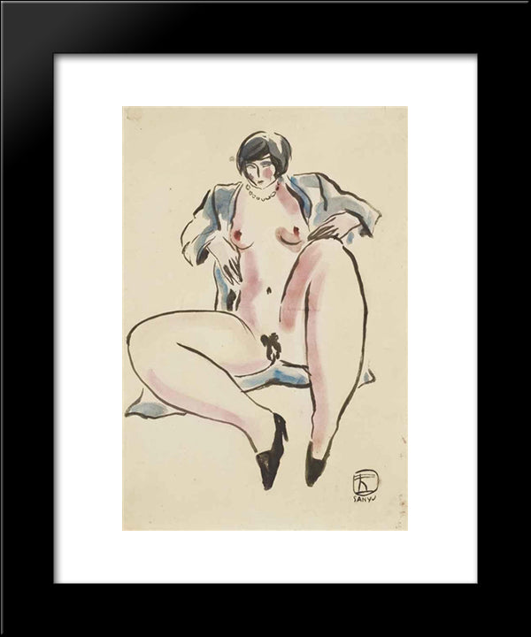 Seated Nude In Blue 20x24 Black Modern Wood Framed Art Print Poster by Sanyu