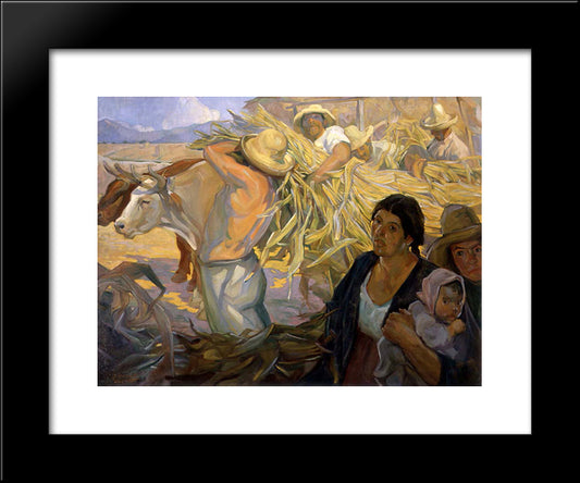 La Cosecha 20x24 Black Modern Wood Framed Art Print Poster by Herran, Saturnino