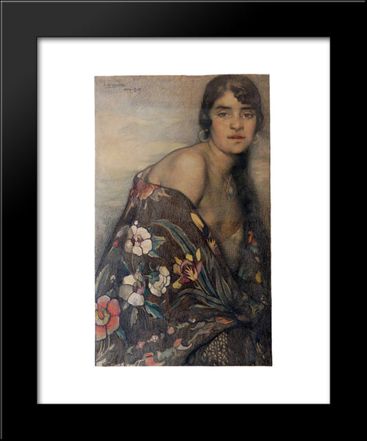 La Criolla Del Manton 20x24 Black Modern Wood Framed Art Print Poster by Herran, Saturnino