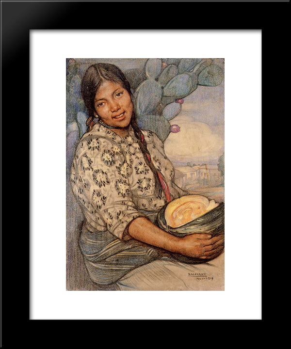 Mujer Con Calabaza 20x24 Black Modern Wood Framed Art Print Poster by Herran, Saturnino