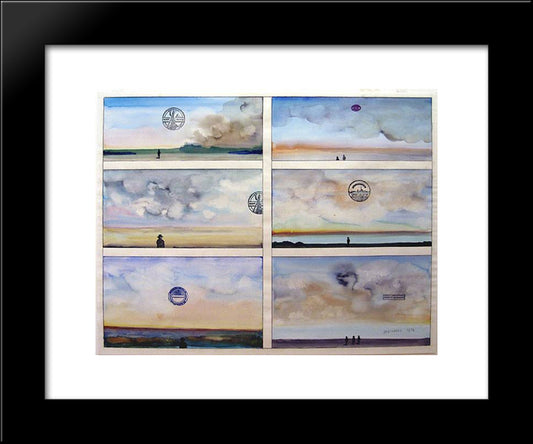 Six Sunsets 20x24 Black Modern Wood Framed Art Print Poster by Steinberg, Saul