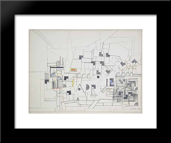 Untitled (Drawing Table Apr 12) 20x24 Black Modern Wood Framed Art Print Poster by Steinberg, Saul
