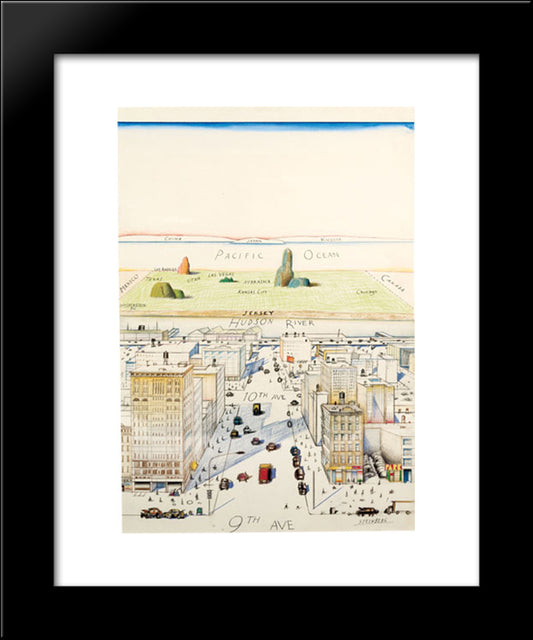 View Of The World From 9Th Avenue 20x24 Black Modern Wood Framed Art Print Poster by Steinberg, Saul