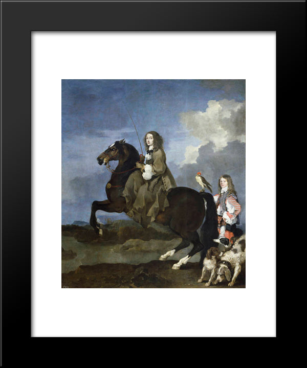 Equestrian Portrait Of Christina, Queen Of Sweden 20x24 Black Modern Wood Framed Art Print Poster by Bourdon, Sebastien