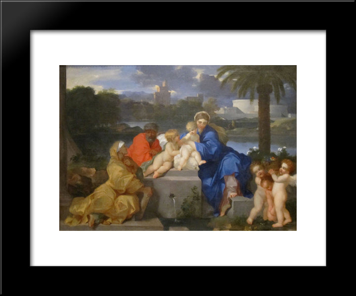 The Holy Family With Saints Elizabeth And The Infant John The Baptist 20x24 Black Modern Wood Framed Art Print Poster by Bourdon, Sebastien