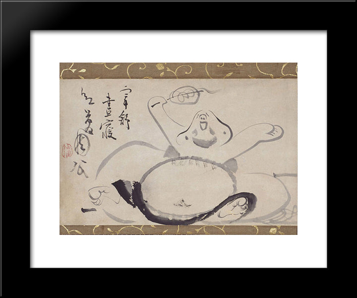 Hotei Wakes From A Nap 20x24 Black Modern Wood Framed Art Print Poster by Sengai