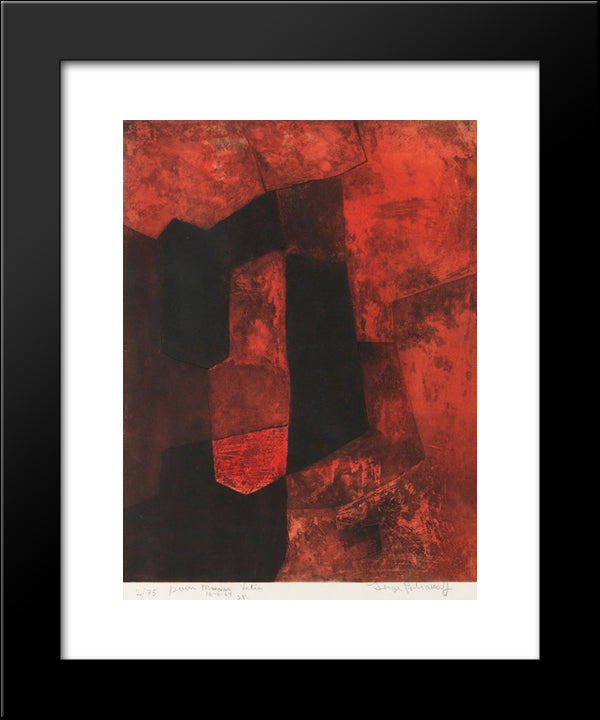 Composition Brune Et Rouge 20x24 Black Modern Wood Framed Art Print Poster by Poliakoff, Serge