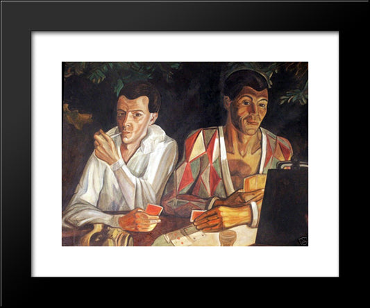 Harlequin And Pierrot, Double Self-Portrait 20x24 Black Modern Wood Framed Art Print Poster by Sudeikin, Serge