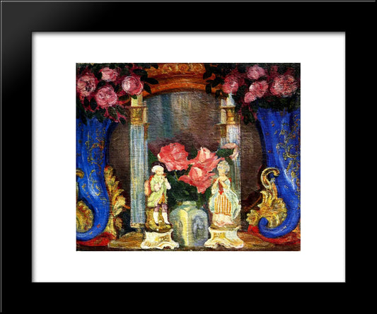 Still Life With Porcelain Figurines And Roses 20x24 Black Modern Wood Framed Art Print Poster by Sudeikin, Serge