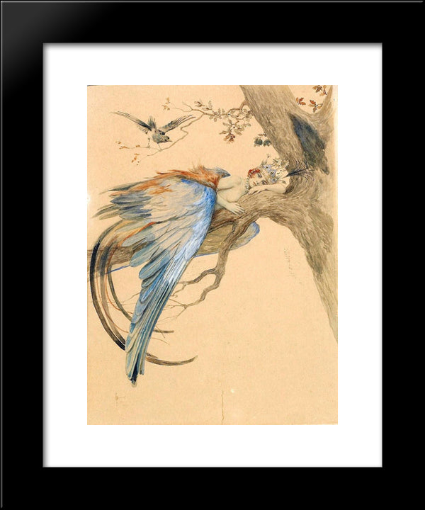 Blue Bird (Bird Sirin) 20x24 Black Modern Wood Framed Art Print Poster by Solomko, Sergey