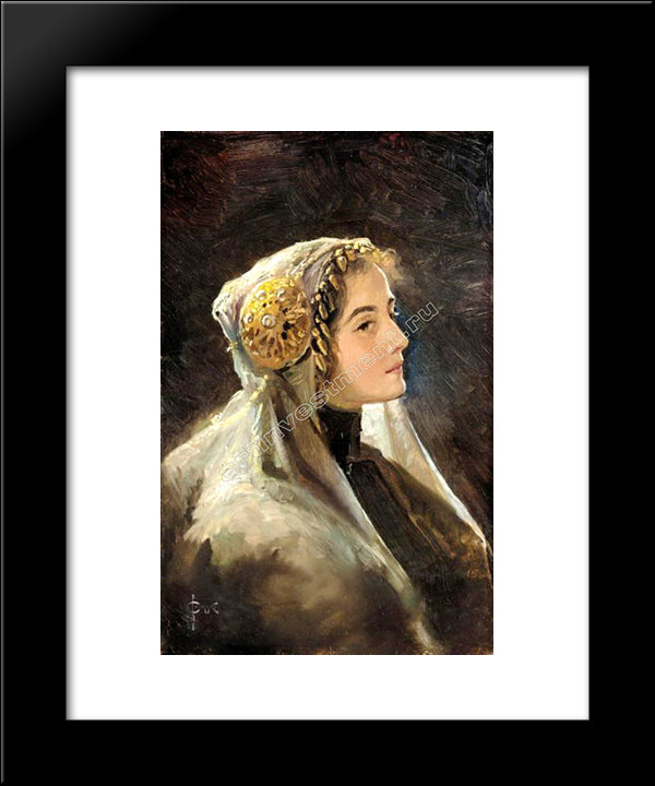 Russian Beauty With The Traditional Headdress 20x24 Black Modern Wood Framed Art Print Poster by Solomko, Sergey