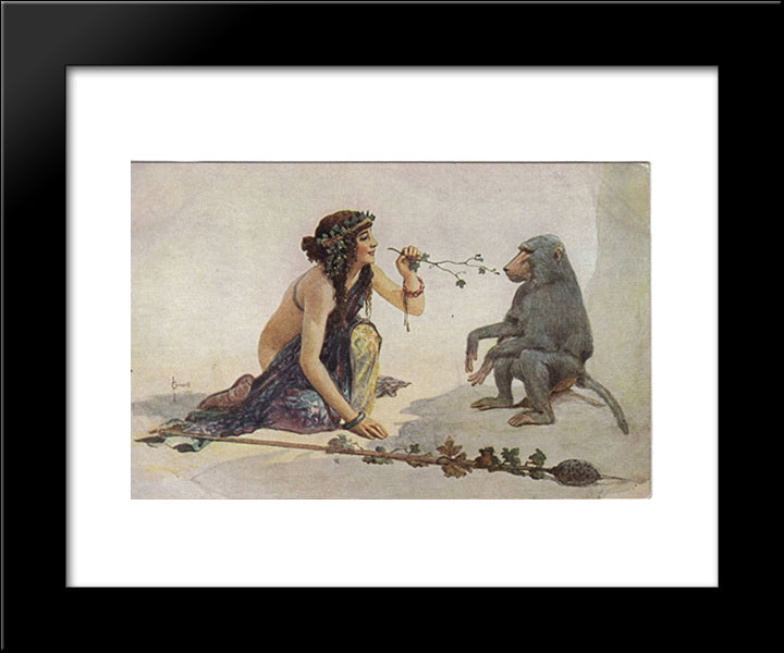 The Girl With Monkey 20x24 Black Modern Wood Framed Art Print Poster by Solomko, Sergey