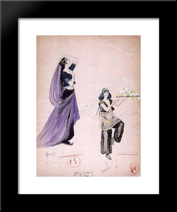 Two Sketches Of Costumes 20x24 Black Modern Wood Framed Art Print Poster by Solomko, Sergey