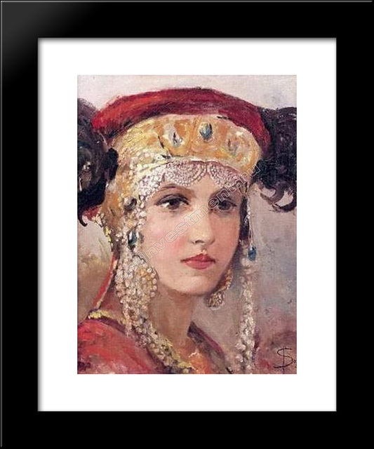 Young Woman In Hat 20x24 Black Modern Wood Framed Art Print Poster by Solomko, Sergey