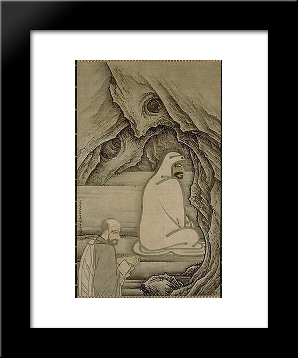 Huike Offering His Arm To Bodhidharma 20x24 Black Modern Wood Framed Art Print Poster by Toyo, Sesshu