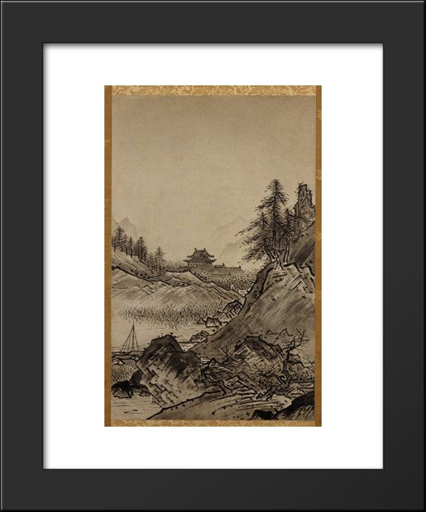 Landscape 20x24 Black Modern Wood Framed Art Print Poster by Toyo, Sesshu