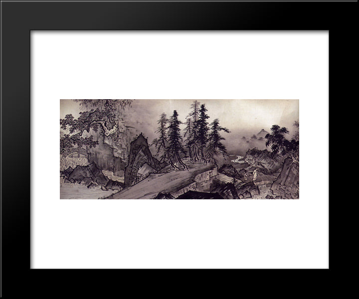 Sansui Chokan, Detail 20x24 Black Modern Wood Framed Art Print Poster by Toyo, Sesshu