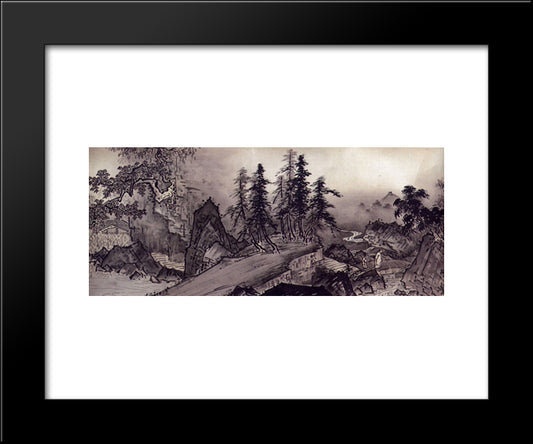 Sansui Chokan, Detail 20x24 Black Modern Wood Framed Art Print Poster by Toyo, Sesshu