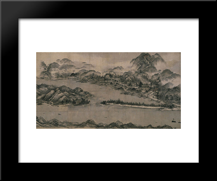 View Of Ama-No-Hashidate 20x24 Black Modern Wood Framed Art Print Poster by Toyo, Sesshu