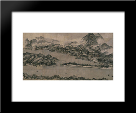 View Of Ama-No-Hashidate 20x24 Black Modern Wood Framed Art Print Poster by Toyo, Sesshu