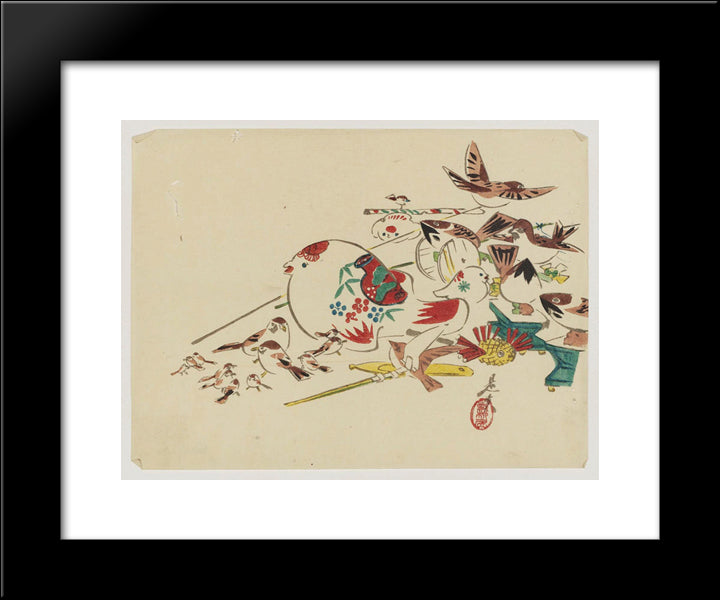 Bird Toys 20x24 Black Modern Wood Framed Art Print Poster by Zeshin, Shibata