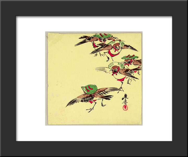 Birds In Festival 20x24 Black Modern Wood Framed Art Print Poster by Zeshin, Shibata