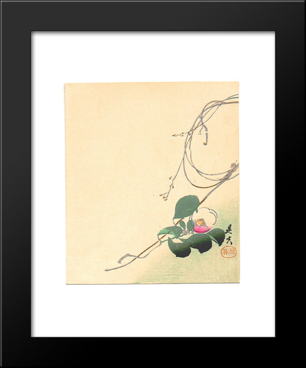 Camellia 20x24 Black Modern Wood Framed Art Print Poster by Zeshin, Shibata