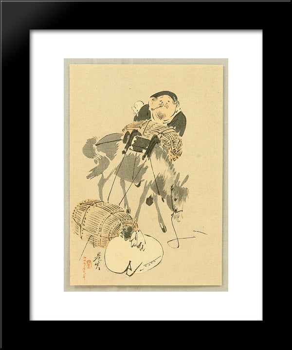 Daikoku And Mouse 20x24 Black Modern Wood Framed Art Print Poster by Zeshin, Shibata