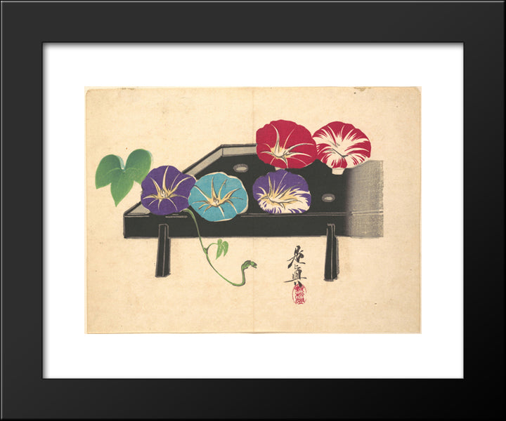 Morning Glories 20x24 Black Modern Wood Framed Art Print Poster by Zeshin, Shibata