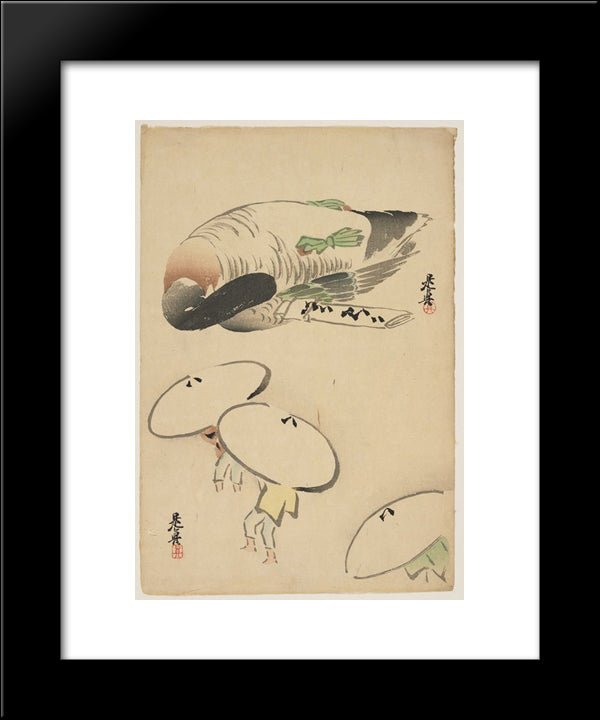 Pheasantthree Men With Umbrellas 20x24 Black Modern Wood Framed Art Print Poster by Zeshin, Shibata