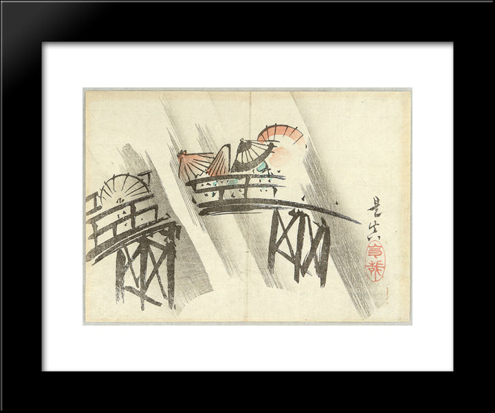 Sudden Shower 20x24 Black Modern Wood Framed Art Print Poster by Zeshin, Shibata