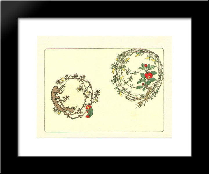 Two Wreaths - Comparison Of Flowers 20x24 Black Modern Wood Framed Art Print Poster by Zeshin, Shibata