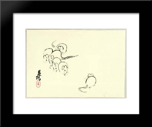 White Rats 20x24 Black Modern Wood Framed Art Print Poster by Zeshin, Shibata