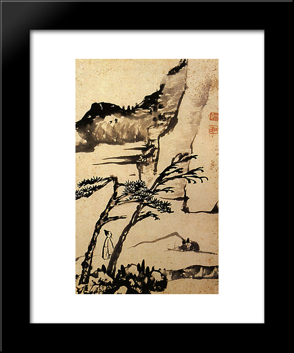 A Friend Of Solitary Trees 20x24 Black Modern Wood Framed Art Print Poster by Shitao