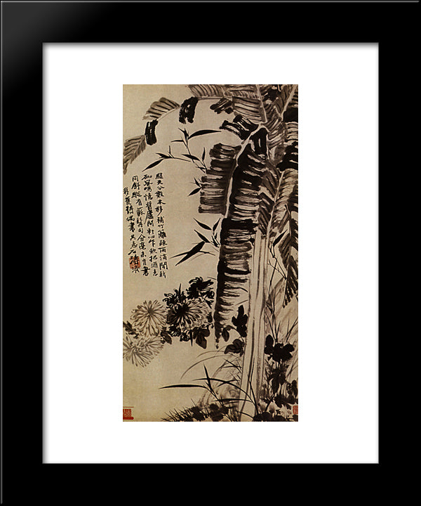 Banana, Bamboo, Chrysanthemums, Orchids 20x24 Black Modern Wood Framed Art Print Poster by Shitao