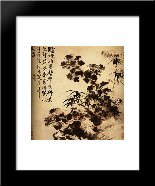 Chrysanthemums And Bamboo 20x24 Black Modern Wood Framed Art Print Poster by Shitao