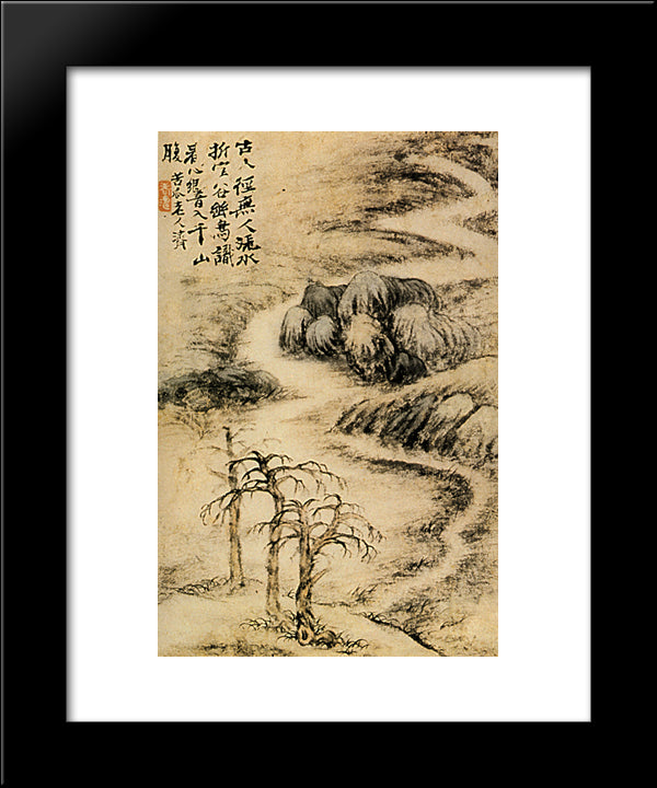 Creek In Winter 20x24 Black Modern Wood Framed Art Print Poster by Shitao