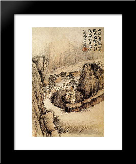 Crouched At The Edge Of The Water 20x24 Black Modern Wood Framed Art Print Poster by Shitao