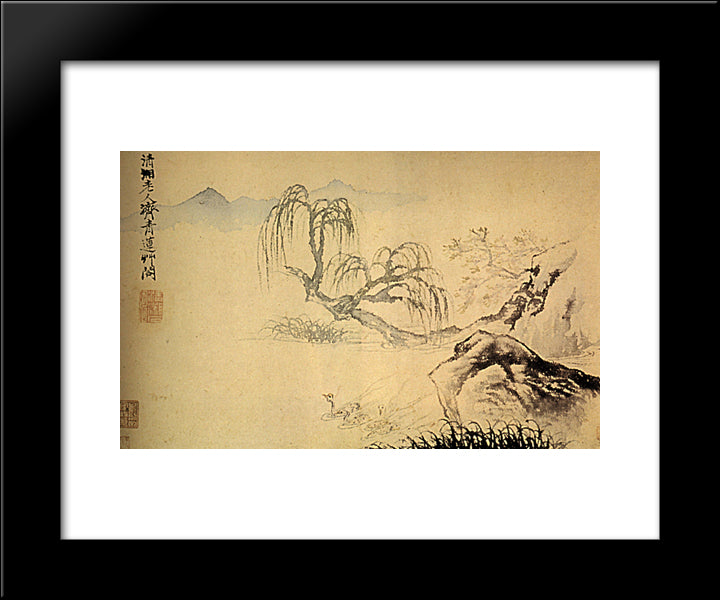 Ducks On The River 20x24 Black Modern Wood Framed Art Print Poster by Shitao