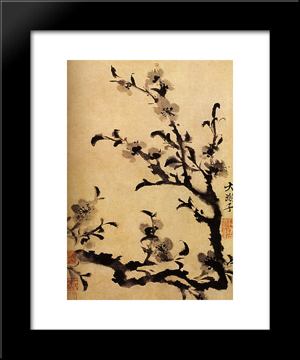 Flowery Branch 20x24 Black Modern Wood Framed Art Print Poster by Shitao