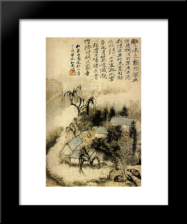 Hamlet In The Autumn Mist 20x24 Black Modern Wood Framed Art Print Poster by Shitao